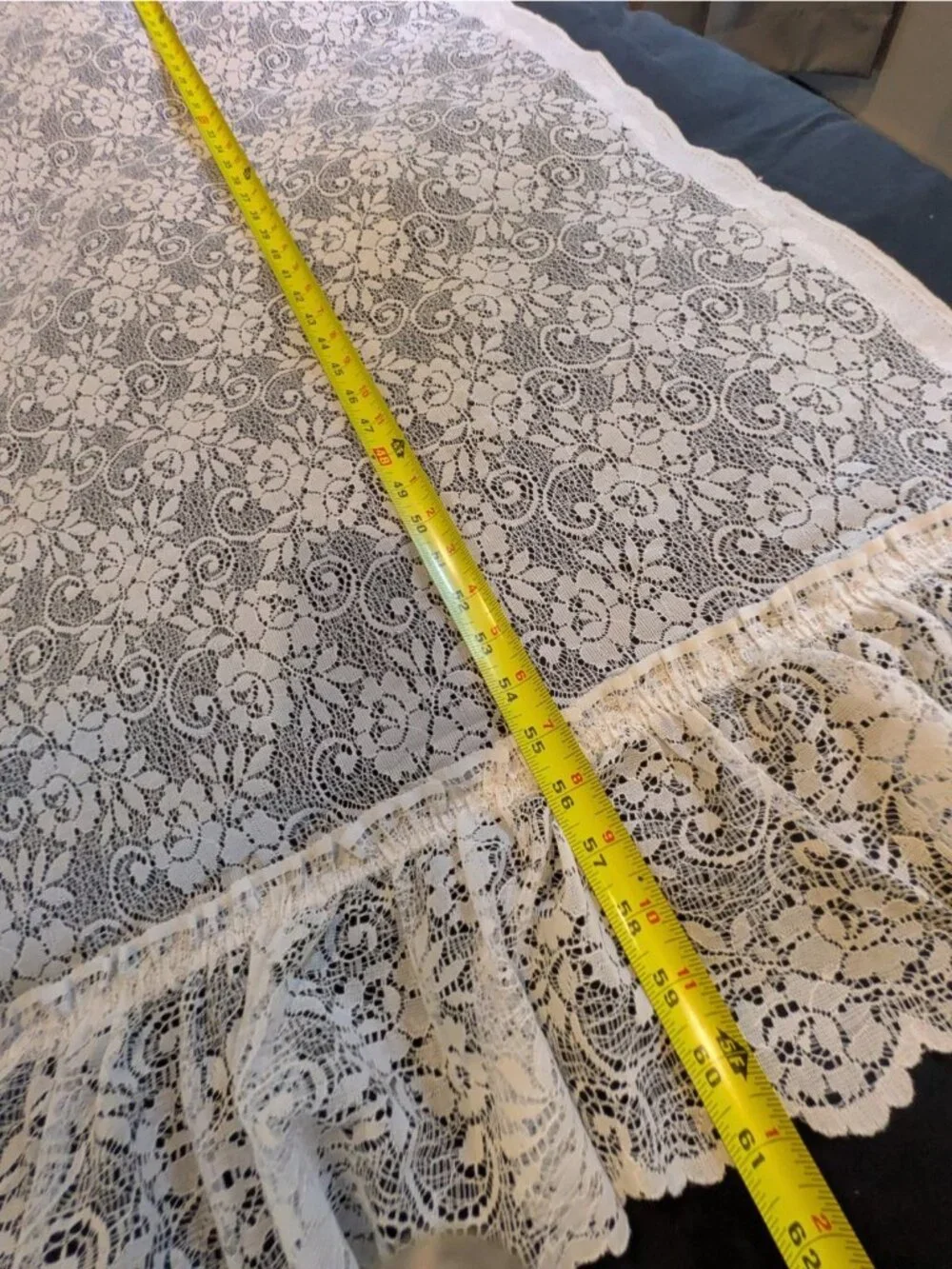 Vintage Lace Curtain Panels Set of 2 White Floral Ruffle Edge Boho Cottage 61